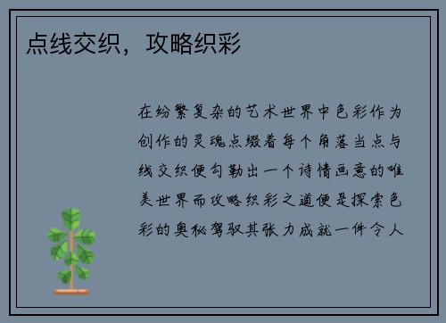 点线交织，攻略织彩